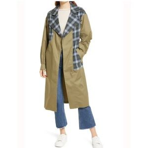 TREASURE & BOND Mix Plaid Cotton Trench Coat